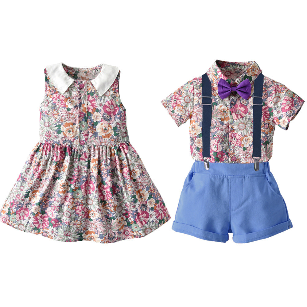 Wholesale of Boys' Cotton Printed Shirts and Pants Sets